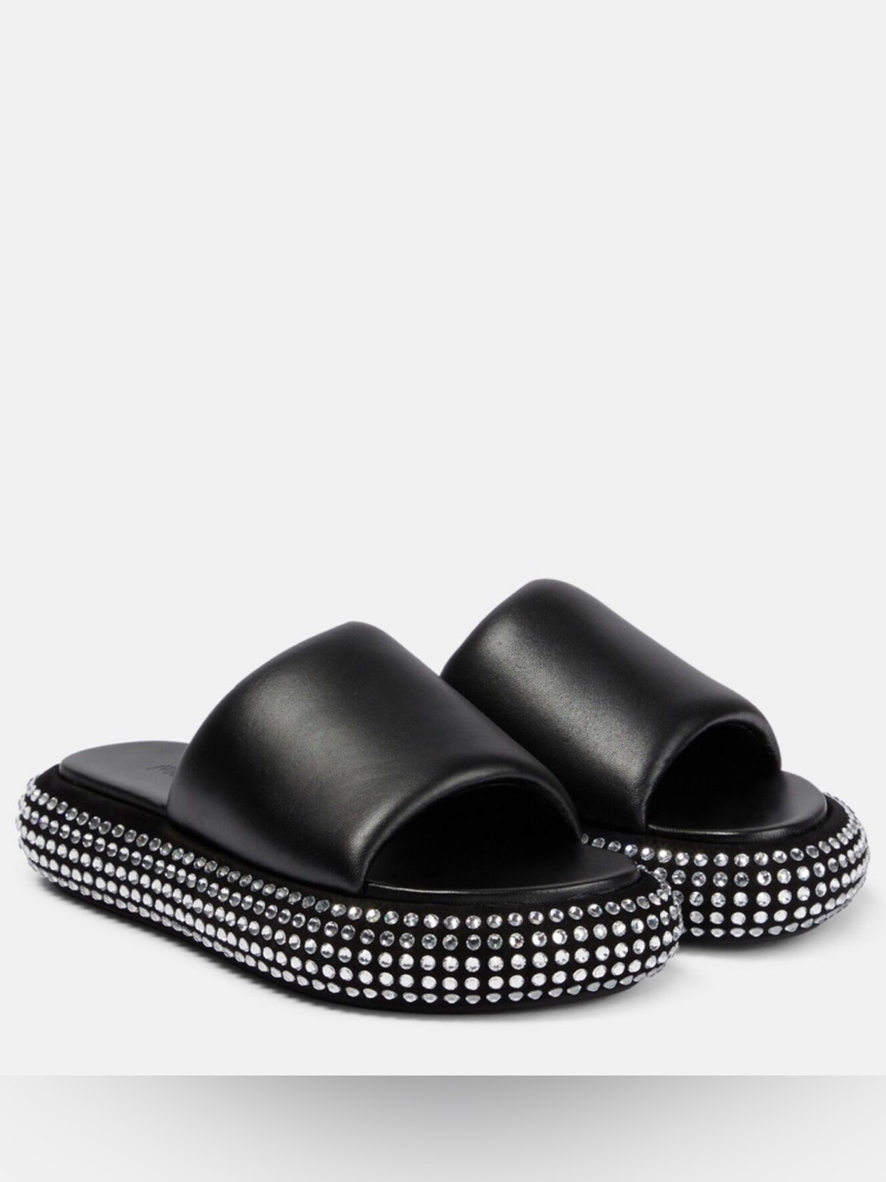 JW Anderson Crystal-embellihsed leather and suede platform slides